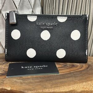 Kate Spade Morgan Sunshine Dot Small Slim Bifold Wallet Black White NWT